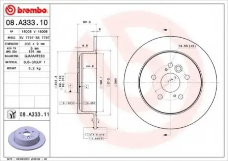 Тормозной диск 08.A333.11 BREMBO 08A33311