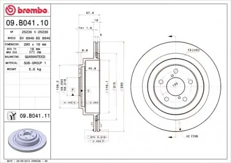 Тормозной диск 09.B041.11 BREMBO 09B04111