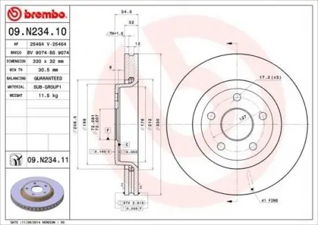 Тормозной диск 09.N234.11 BREMBO 09N23411