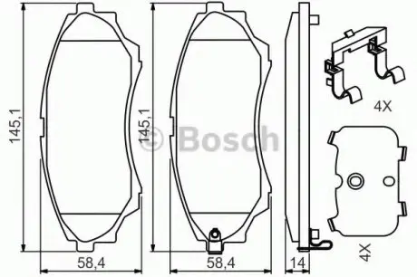 Комплект тормозных колодок, дисковый тормоз BOSCH 0986494587