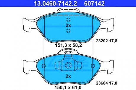 Комплект тормозных колодок, дисковый тормоз ATE 13046071422