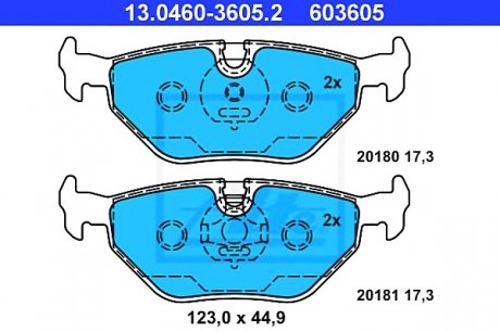 Комплект тормозных колодок, дисковый тормоз ATE 13046036052