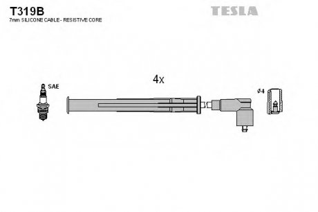 Комплект високовольтних проводів TESLA T319B (фото 1)