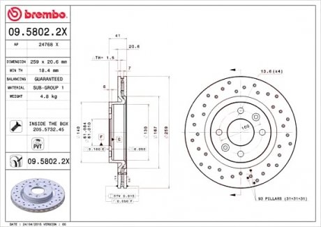 Гальмівний диск BREMBO 0958022X (фото 1)