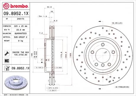 Тормозной диск BREMBO 0989521X (фото 1)
