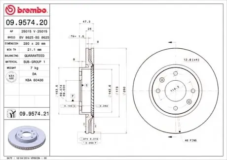 Гальмівний диск 09.9574.21 BREMBO 09957421