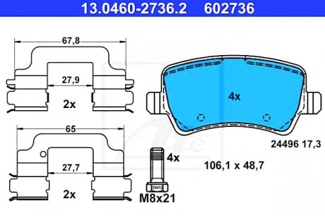 Комплект тормозных колодок, дисковый тормоз ATE 13046027362