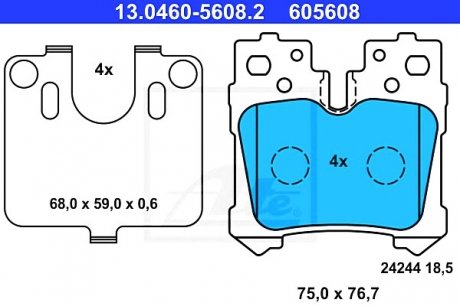 Комплект тормозных колодок, дисковый тормоз ATE 13046056082