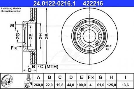 Тормозной диск 24.0122-0216.1 ATE 24012202161 (фото 1)