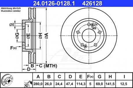 Тормозной диск 24.0126-0128.1 ATE 24012601281 (фото 1)