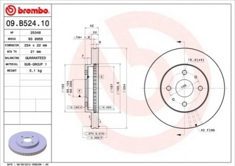 Тормозной диск 09.B524.10 BREMBO 09B52410