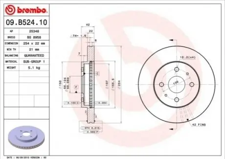Гальмівний диск 09.B524.10 BREMBO 09B52410