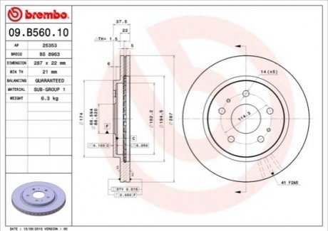 Тормозной диск 09.B560.10 BREMBO 09B56010 (фото 1)
