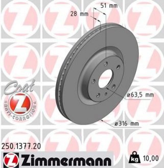 Гальмівний диск ZIMMERMANN 250137720 (фото 1)