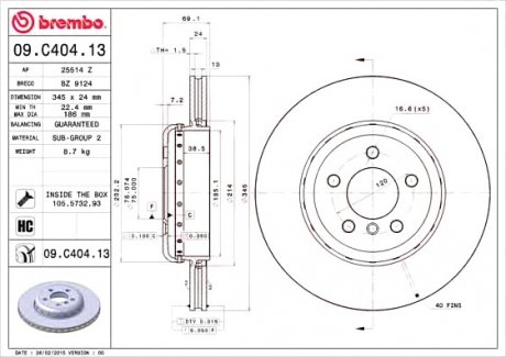 Тормозной диск двухсекционный 09.C404.13 BREMBO 09C40413 (фото 1)