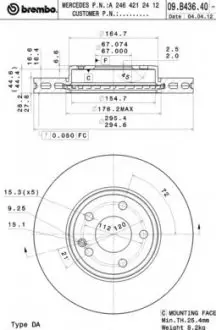 Гальмівний диск 09.B436.41 BREMBO 09B43641