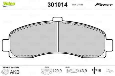 Комплект гальмівних колодок, дискове гальмо Valeo 301014