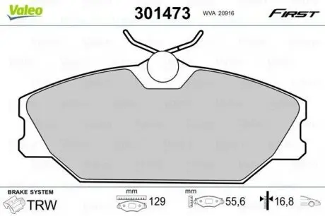 Комплект гальмівних колодок, дискове гальмо Valeo 301473