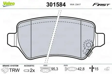 Комплект гальмівних колодок, дискове гальмо Valeo 301584