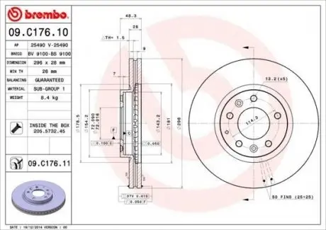Тормозной диск 09.C176.11 BREMBO 09C17611