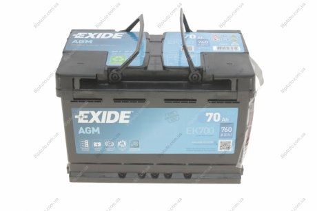 Акумулятор AGM - 70Ah| EN 760 | 278x175x190 (ДхШхВ) EXIDE EK700 (фото 1)