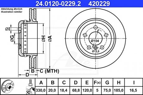 Тормозной диск двухсекционный 24.0120-0229.2 ATE 24012002292 (фото 1)