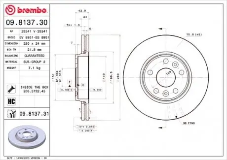 Тормозной диск BREMBO 09813731