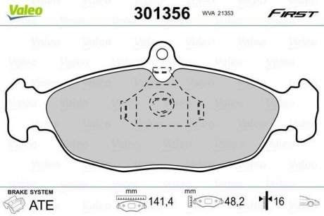 Комплект гальмівних колодок, дискове гальмо Valeo 301356 (фото 1)