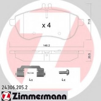 Колодки гальмівні дискові, к-кт ZIMMERMANN 243062052