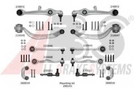 К-кт важелів перед.підвіски Audi A6/Superb/Passat B5 (з тонким пальцем) A.B.S. A.B.S. 219902