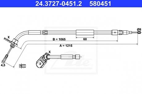 Трос, стояночная тормозная система ATE 24372704512 (фото 1)