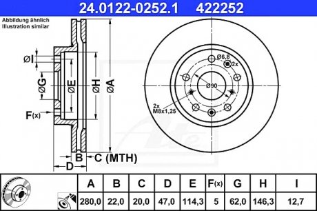 Тормозной диск 24.0122-0252.1 ATE 24012202521 (фото 1)