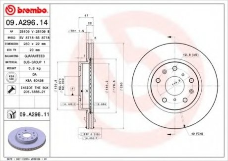Тормозной диск BREMBO 09A29611