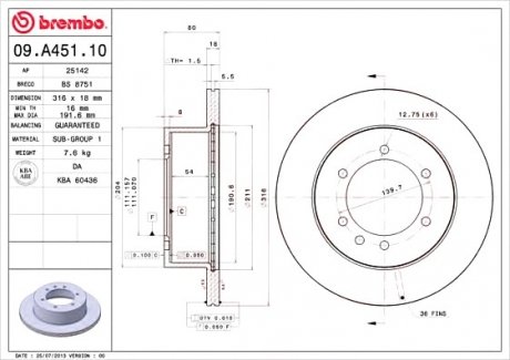 Тормозной диск BREMBO 09A45110 (фото 1)