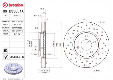 Тормозной диск 09.B356.1X BREMBO 09B3561X (фото 1)
