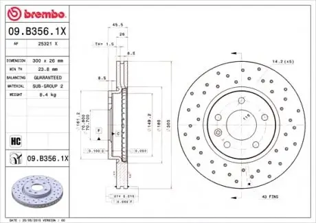 Гальмівний диск 09.B356.1X BREMBO 09B3561X