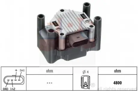 Котушка запалювання Audi A4 94-/VW Passat 1,6 97-/Skoda Octavia 98- EPS 1990420