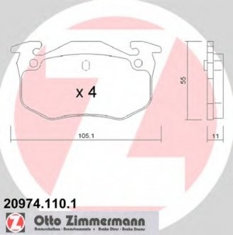 Комплект гальмівних колодок, дискове гальмо ZIMMERMANN 209741101 (фото 1)