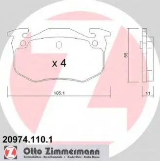 Комплект тормозных колодок, дисковый тормоз ZIMMERMANN 209741101 (фото 1)