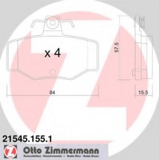 Комплект гальмівних колодок, дискове гальмо ZIMMERMANN 215451551 (фото 1)