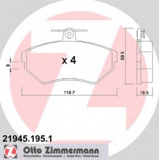 Колодки гальмівні дискові, к-кт ZIMMERMANN 219451951