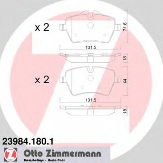 Комплект тормозных колодок, дисковый тормоз ZIMMERMANN 239841801 (фото 1)