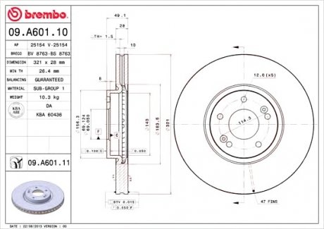 Тормозной диск BREMBO 09A60111 (фото 1)
