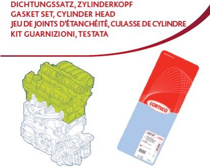 Комплект прокладок (верхній) Audi A3/Skoda Octavia/VW Passat 2.0 TDI 03-, AZV/BKD/BKP/BMA/BVE/BWV CORTECO 418372P (фото 1)