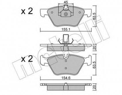 Комплект тормозных колодок, дисковый тормоз 22-0557-3 Metelli 2205573 (фото 1)