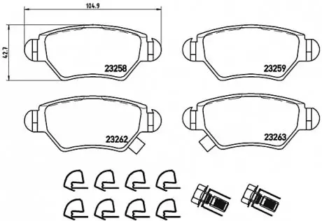 Комплект гальмівних колодок, дискове гальмо BREMBO P59031