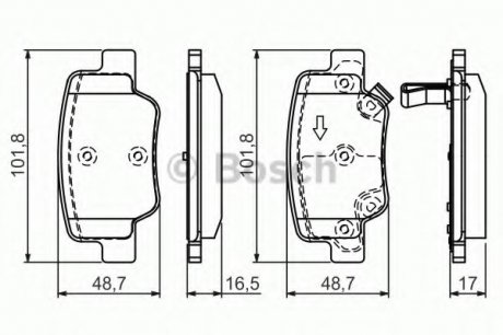 Комплект тормозных колодок, дисковый тормоз BOSCH 0986494404 (фото 1)