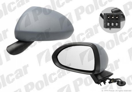 Зеркало внешнее правая сторона управление электр. крышка под покраску стекло выпуклое стекло хром OP Polcar 5558524M (фото 1)
