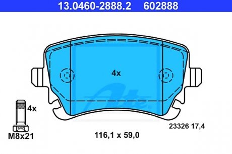 Комплект тормозных колодок, дисковый тормоз ATE 13046028882