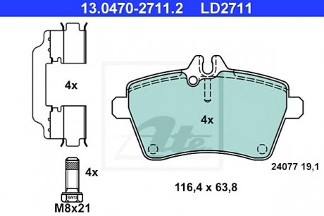 Комплект тормозных колодок, дисковый тормоз ATE 13047027112 (фото 1)